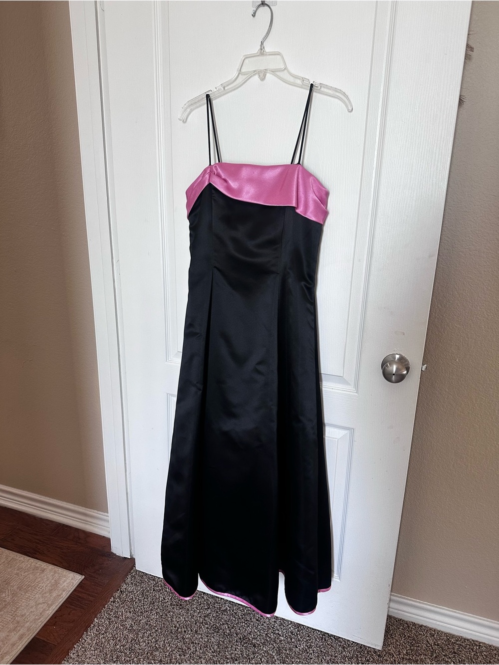Black and Pink Satin Spaghetti Strap Dress